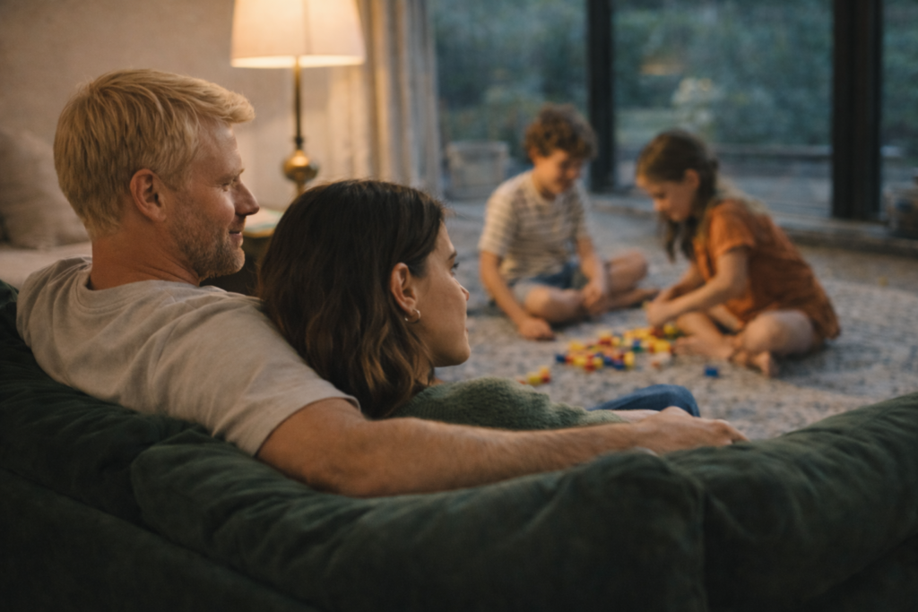 Family relaxing at home together, representing insurance and protection planning to safeguard income, health, and long-term financial security