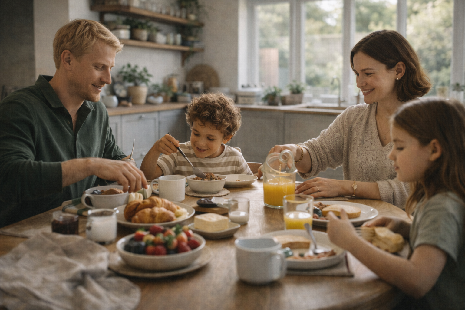 Family gathered around a table, representing life and income protection insurance planning.