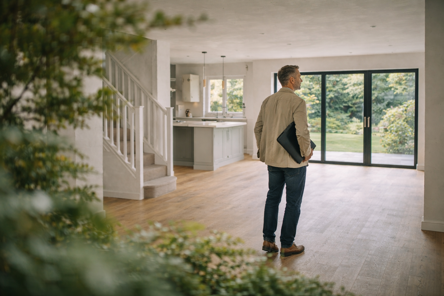 Property investor walking through an empty modern home, assessing a purchase using a limited company mortgage structure