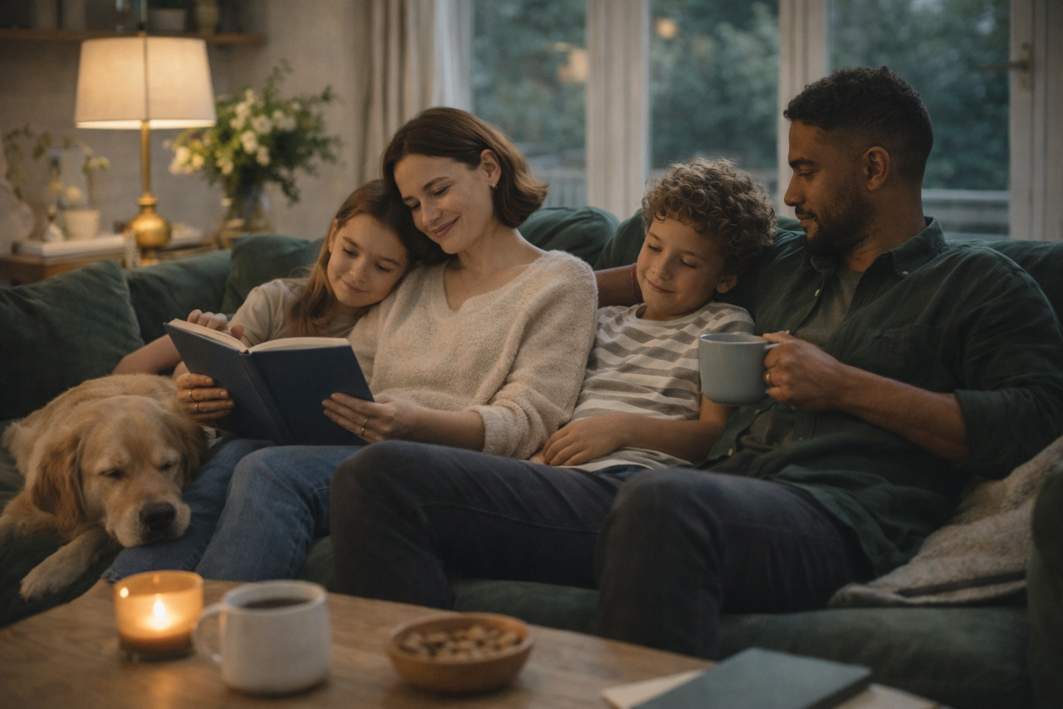 Family reviewing financial protection plans together at home to safeguard income, assets, and long-term security.