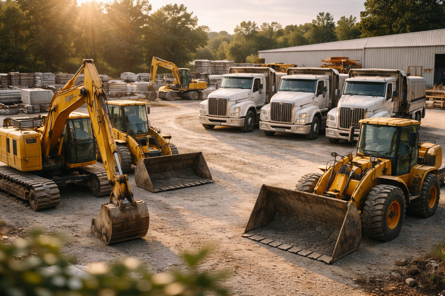 Construction vehicles and machinery financed through tailored asset finance arranged by an independent broker.