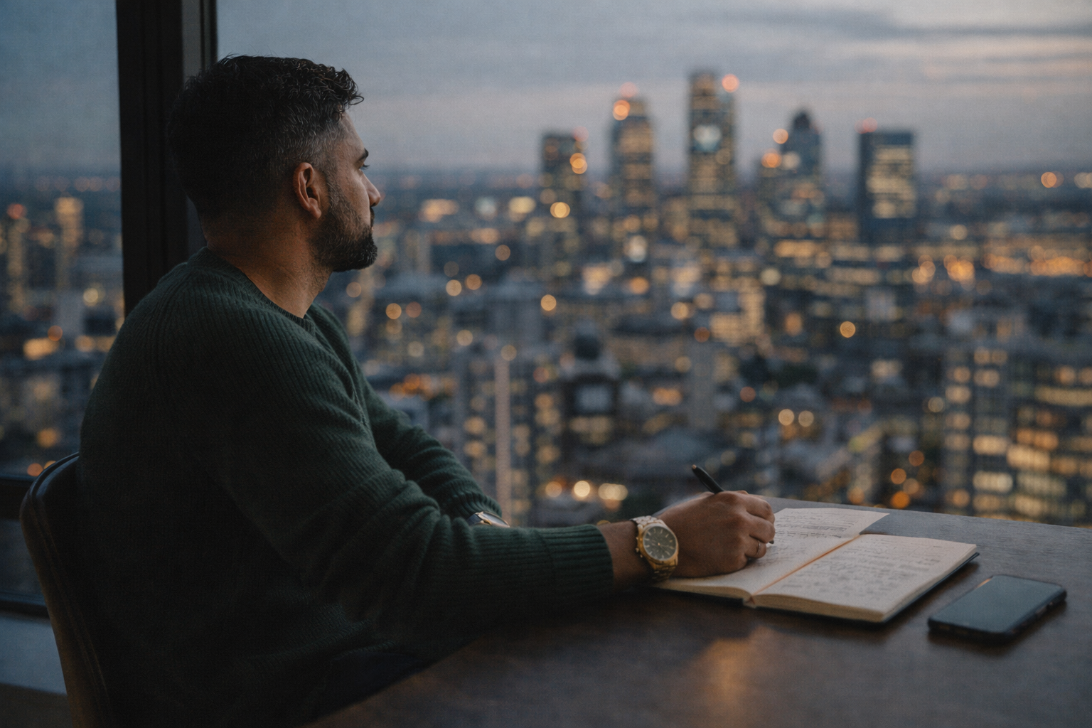 Landlord overlooking city skyline while planning long-term property investment growth