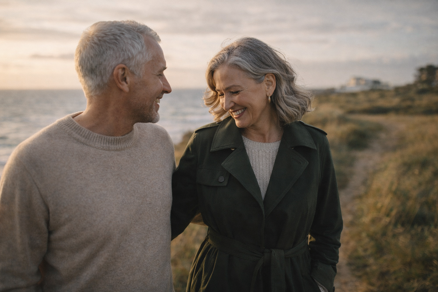 Older couple enjoying time together at home, reflecting long-term financial planning and equity options.