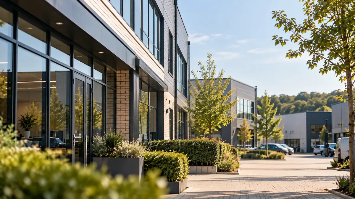 Modern office units on a Bristol business park, relevant to buying business premises in Bristol