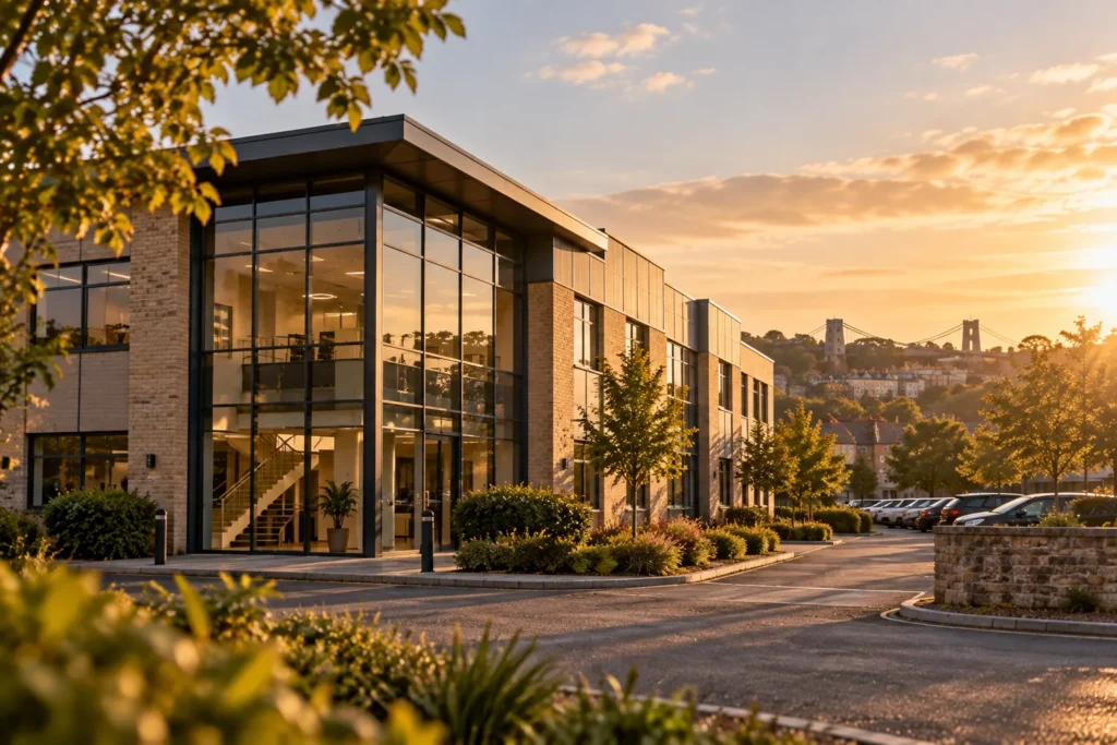 Modern commercial office building with a glass frontage in Bristol